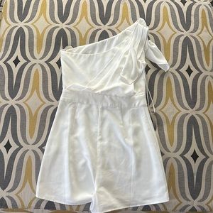 Sugarlips white one shoulder classy short romper great for bridal bachelorette